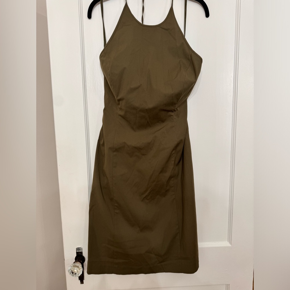 Ann Taylor olive green halter midi dress 10P